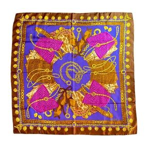 ✨ VINTAGE CELINE Paris Silk Scarf | Purple & Gold Handbag Chain Print | Italy ✨